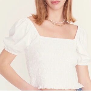J. Crew White Puff Sleeve Top